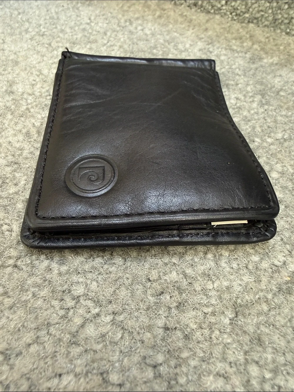Rare Vintage Pierre Cardin Boutique Black Leather Money Clip Wallet
